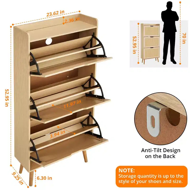 Scarpiera, Organizer salvaspazio stretto a 3 ripiani Pannello frontale in rattan intrecciato Panca portascarpe salvaspazio ideale per corridoi e portici