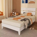 Karl Home Solid Wood Platform Bed Frame , Twin Bed Frame with Headboard Included, Mid Century Modern Bed, White