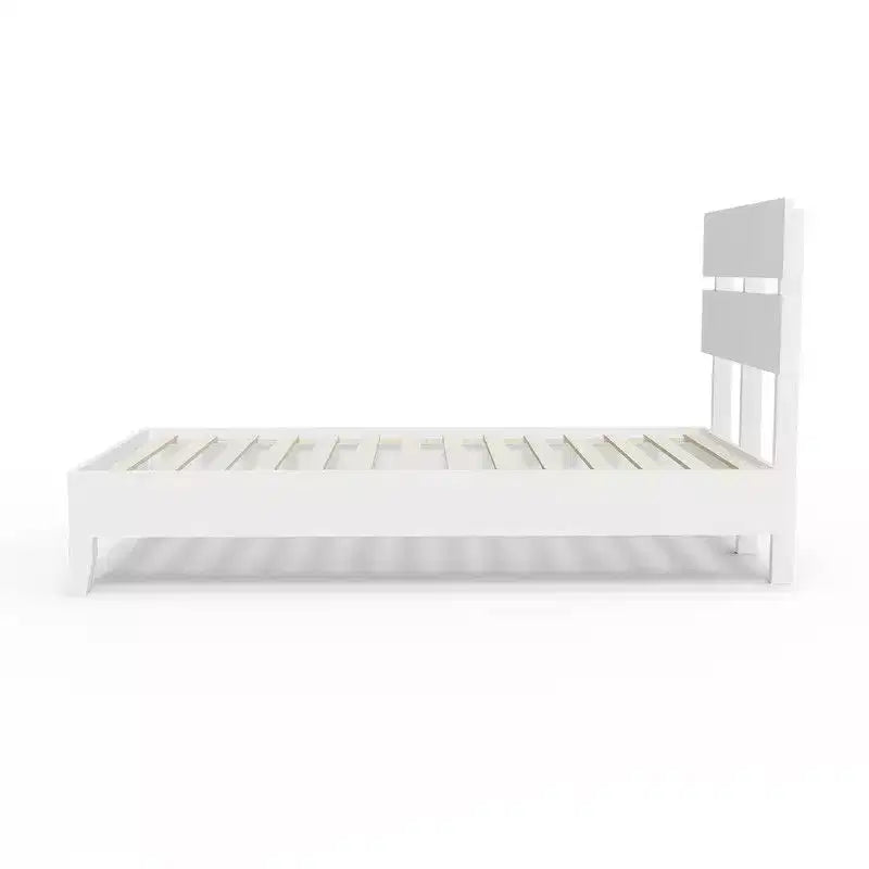Karl Home Struttura letto in legno massello, Struttura letto singolo con testiera inclusa, Letto moderno di metà secolo, Bianco