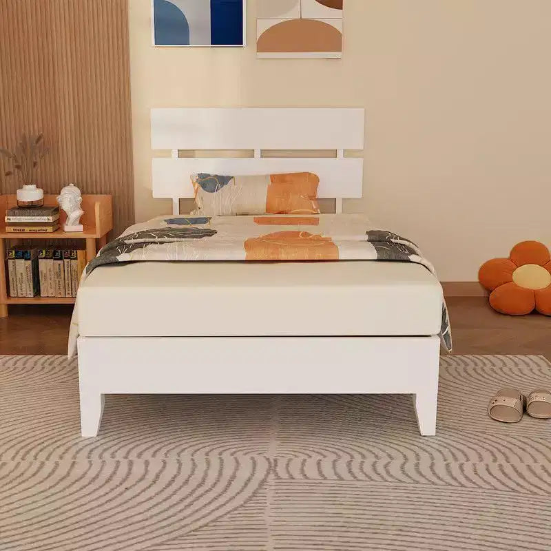 Karl Home Struttura letto in legno massello, Struttura letto singolo con testiera inclusa, Letto moderno di metà secolo, Bianco