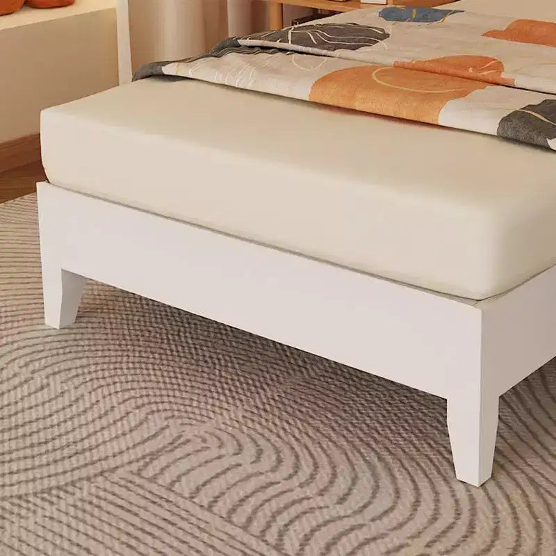 Karl Home Struttura letto in legno massello, Struttura letto singolo con testiera inclusa, Letto moderno di metà secolo, Bianco
