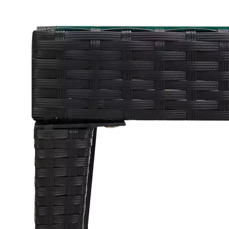 Tavolino in rattan PE nero, acciaio verniciato a polvere, vetro temperato