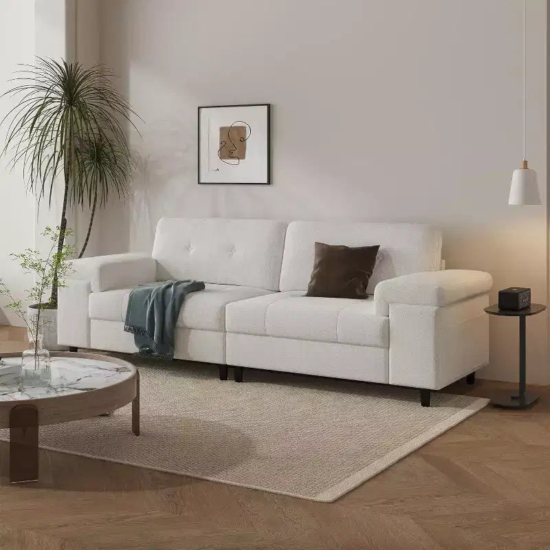 85 Modern 3 Seater Sofa Couch, Chenille Fabric Deep Seat Couch with Adjustable Wide Armrests & Plush Button-Tufted Back, Easy Assembly