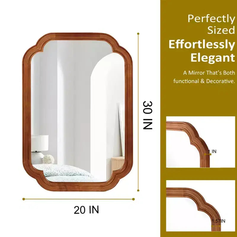 Specchio decorativo con cornice in legno massello 20 x 30 color marrone giallastro con angoli arrotondati, per camera da letto, bagno, soggiorno, ingresso