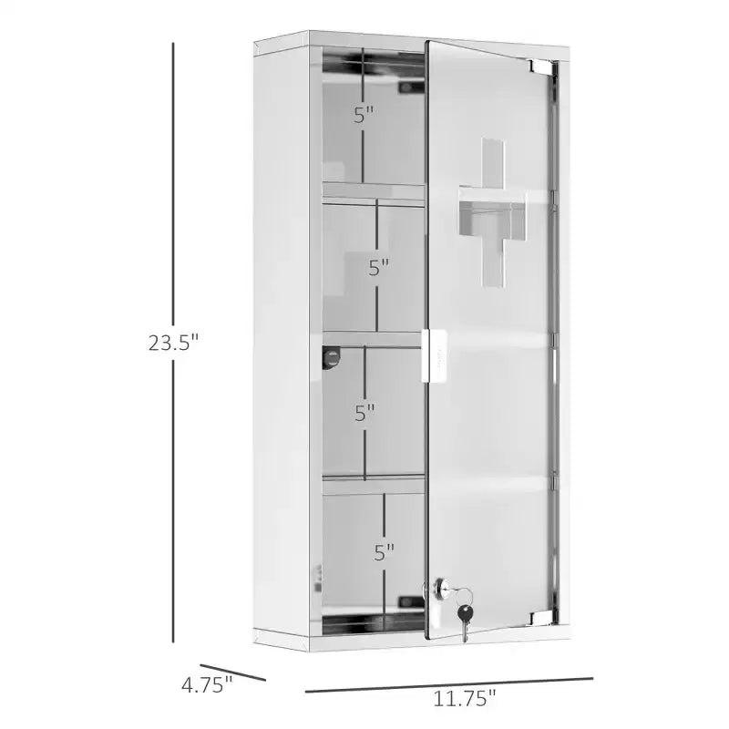 Pensile a 4 ripiani con anta in vetro chiudibile a chiave e struttura in acciaio inox, include 2 chiavi, ideale per casa, appartamento, bagno