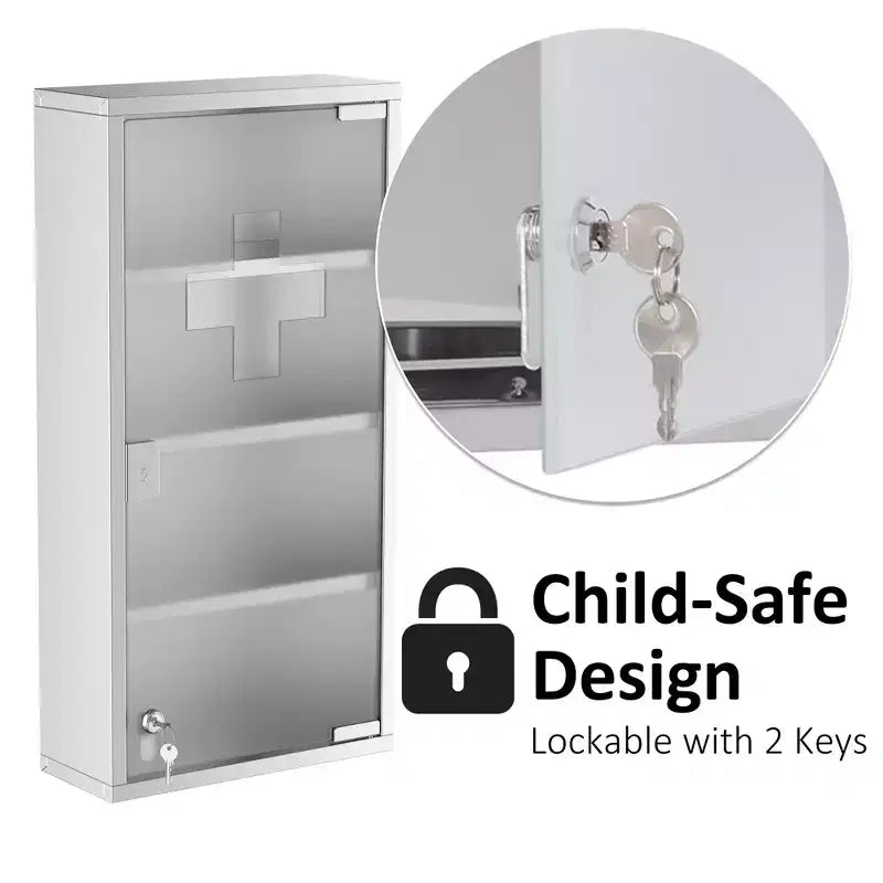 Pensile a 4 ripiani con anta in vetro chiudibile a chiave e struttura in acciaio inox, include 2 chiavi, ideale per casa, appartamento, bagno