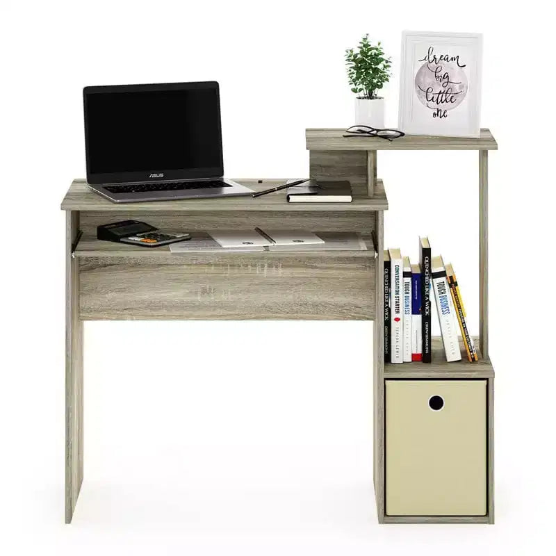 Scrivanie in vetro grigio HomeStock, altezza 76 cm, con cassetto portadocumenti