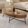 Coffee Table Mid-Century Modern Oval - 47.2 Wooden Storage Table with Drawer, Unique Curved Design & Cross Metal Legs for Living Room