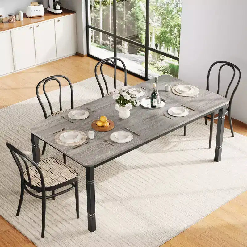 Tavolo da pranzo grande, per 6-8 persone - Tavolo da pranzo rettangolare in legno in stile rustico moderno con robuste gambe in metallo, adatto per sale da pranzo.