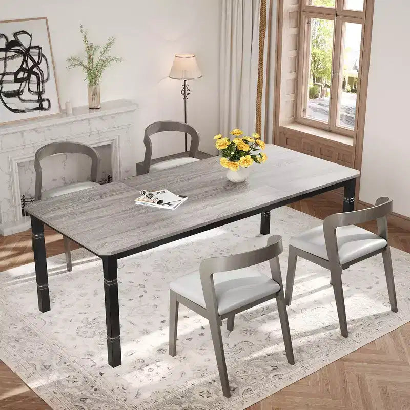 Tavolo da pranzo grande, per 6-8 persone - Tavolo da pranzo rettangolare in legno in stile rustico moderno con robuste gambe in metallo, adatto per sale da pranzo.