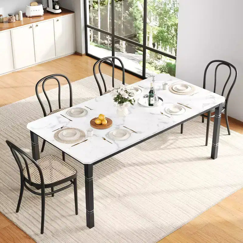 Tavolo da pranzo grande, per 6-8 persone - Tavolo da pranzo rettangolare in legno in stile rustico moderno con robuste gambe in metallo, adatto per sale da pranzo.