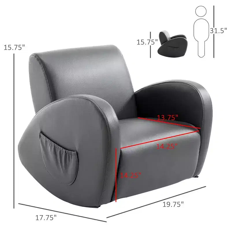 Whisen Kids Sofa Sedia a Dondolo con Tasca Laterale, Poltroncina per Bambini in Pelle PU, Regalo per Bambini - Grigio