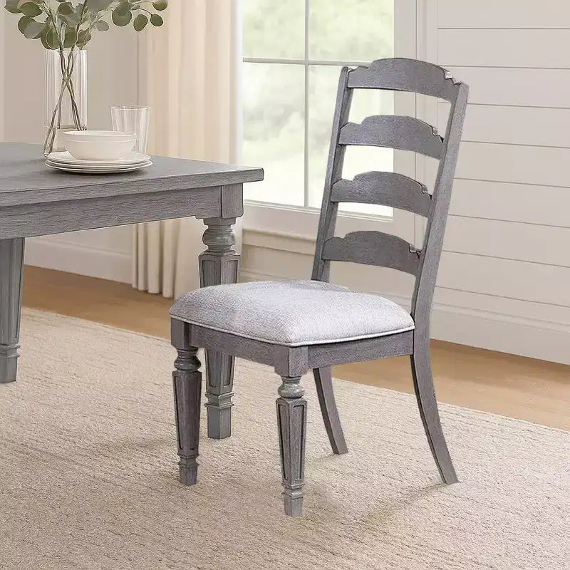 Royal Hampton Dining Side Chair Set of 2, Carved, Ladder Back, Light Gray Wood
