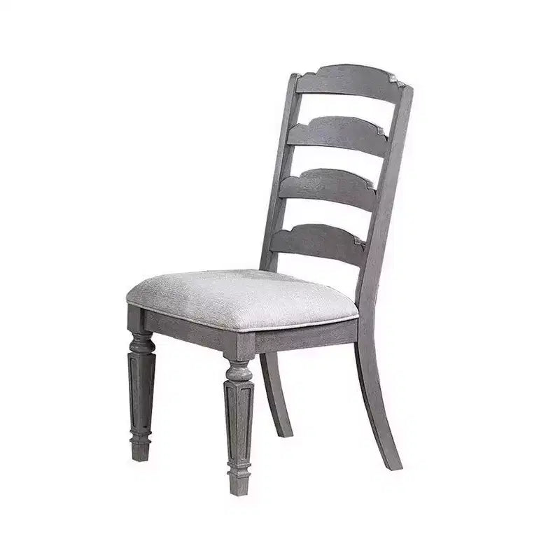 Set di 2 sedie da pranzo Royal Hampton, intagliate, con schienale a pioli, in legno grigio chiaro