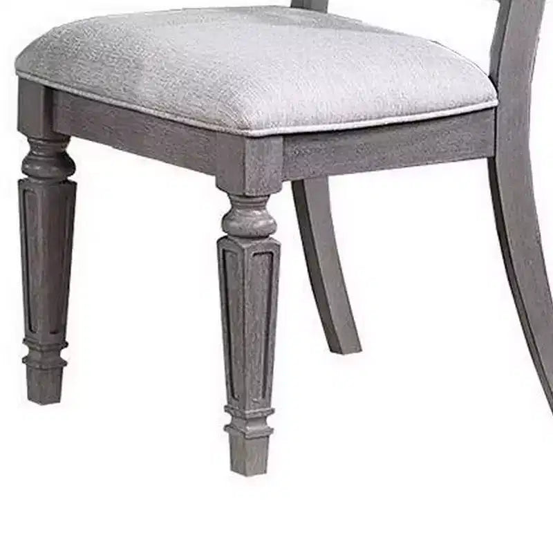 Set di 2 sedie da pranzo Royal Hampton, intagliate, con schienale a pioli, in legno grigio chiaro