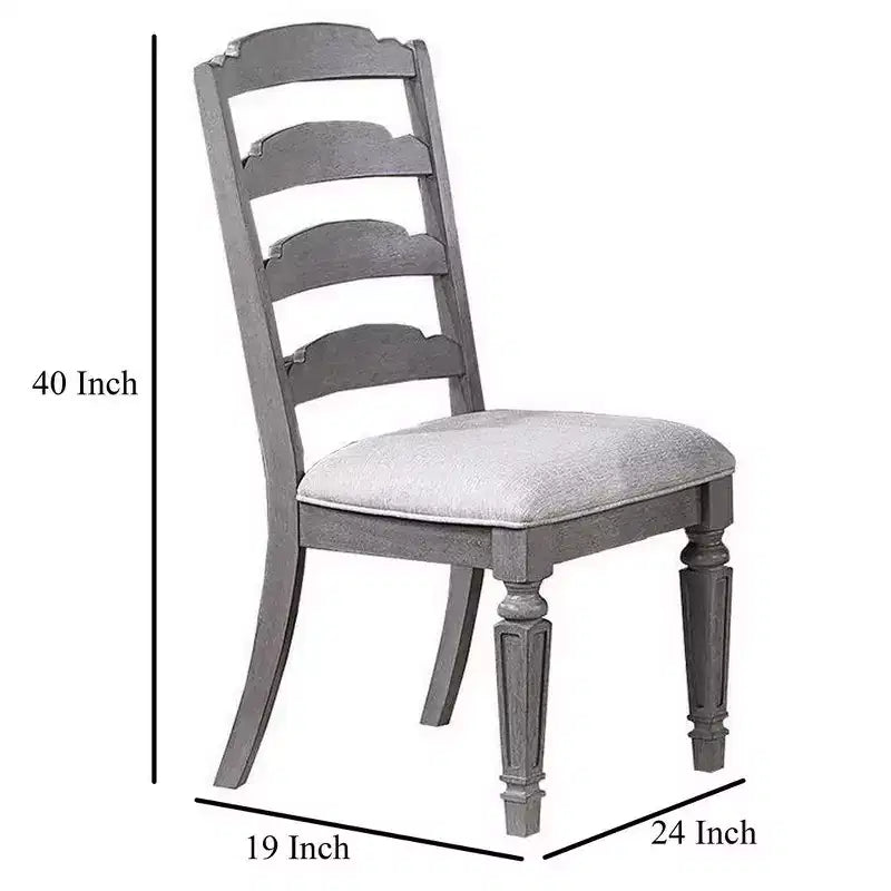 Set di 2 sedie da pranzo Royal Hampton, intagliate, con schienale a pioli, in legno grigio chiaro