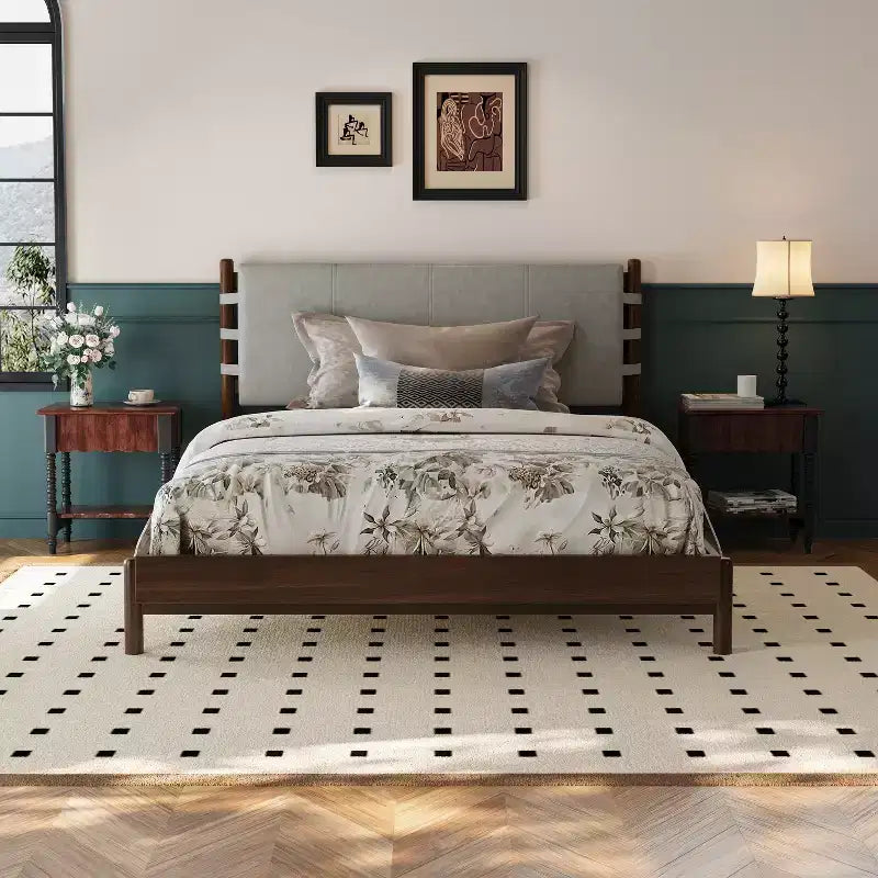 Struttura letto matrimoniale Queen/King, piattaforma in legno con testiera - ModernLuxe