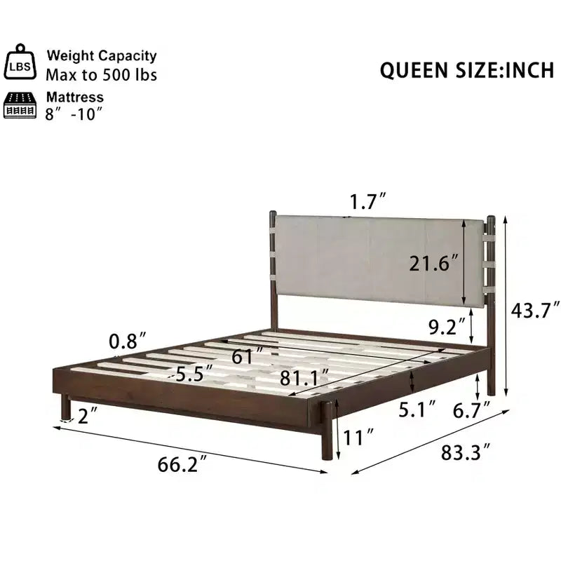 Struttura letto matrimoniale Queen/King, piattaforma in legno con testiera - ModernLuxe