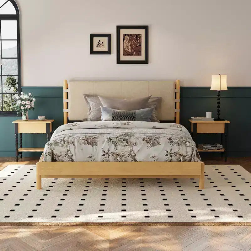 Struttura letto matrimoniale Queen/King, piattaforma in legno con testiera - ModernLuxe