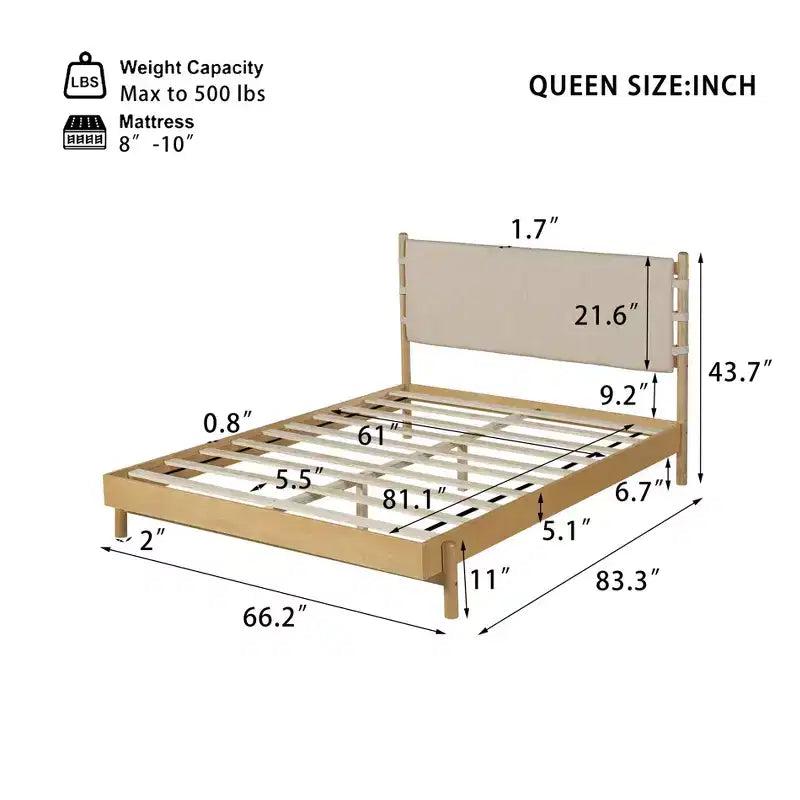 Struttura letto matrimoniale Queen/King, piattaforma in legno con testiera - ModernLuxe
