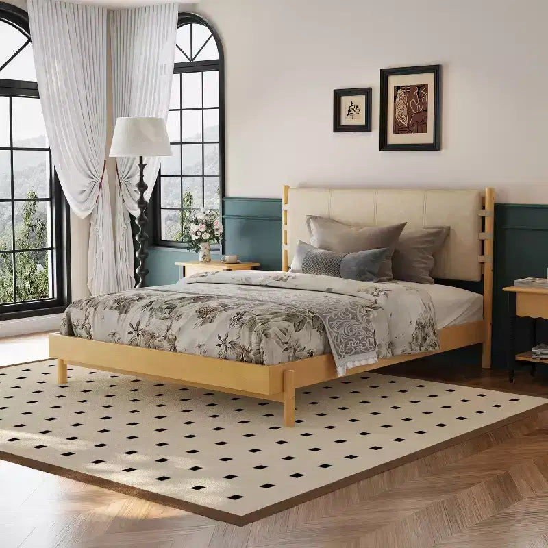 Queen/King Bed Frame, Wood Platform Bed with Headboard - ModernLuxe