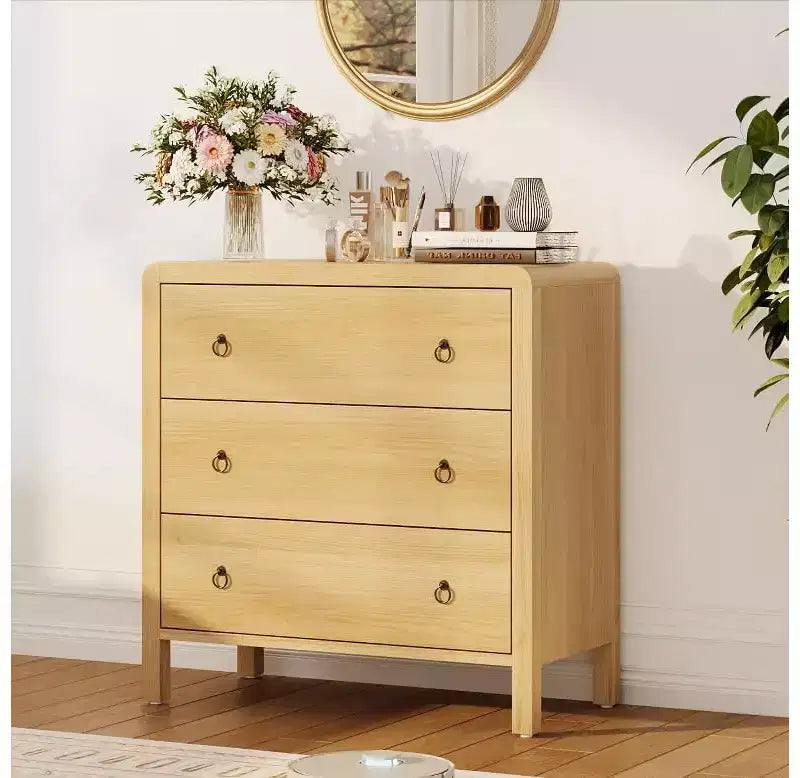 Natural 3 Drawer Dresser, Modern Closet Dressers Chest of Drawers, Wood Storage Dresser Chest of Drawers Clothes Organizer