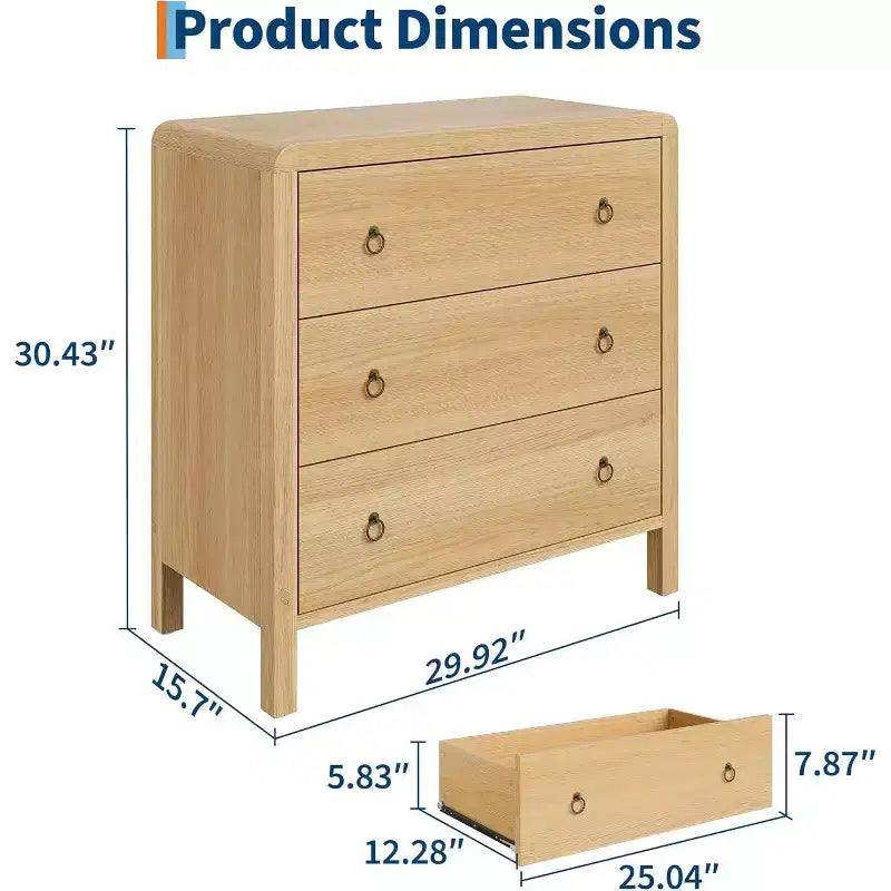 Cassettiera a 3 cassetti naturale, Comò moderni per armadio, Cassettiera in legno per vestiti