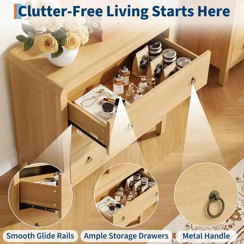 Cassettiera a 3 cassetti naturale, Comò moderni per armadio, Cassettiera in legno per vestiti