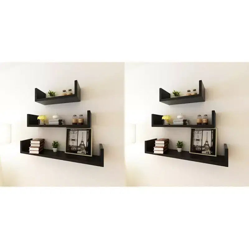 Wall Rack Set of 6 Black MDF Small, Medium, Large Wall mounting