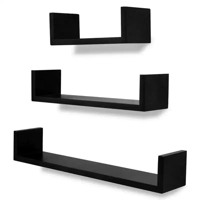 Set di 6 mensole a muro in MDF nero, piccole, medie, grandi. Montaggio a parete.