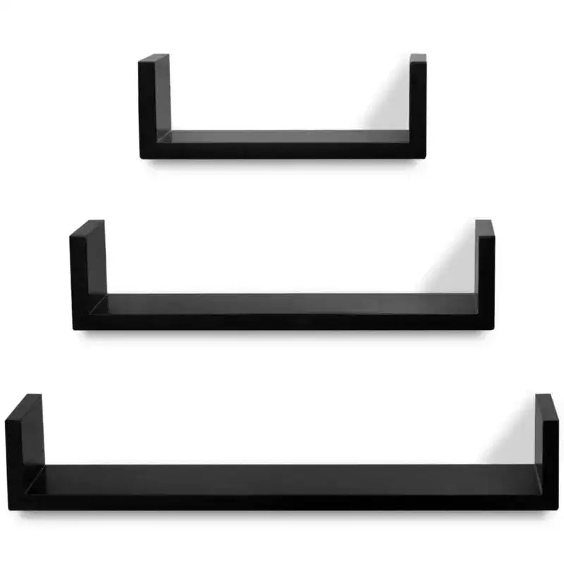 Set di 6 mensole a muro in MDF nero, piccole, medie, grandi. Montaggio a parete.