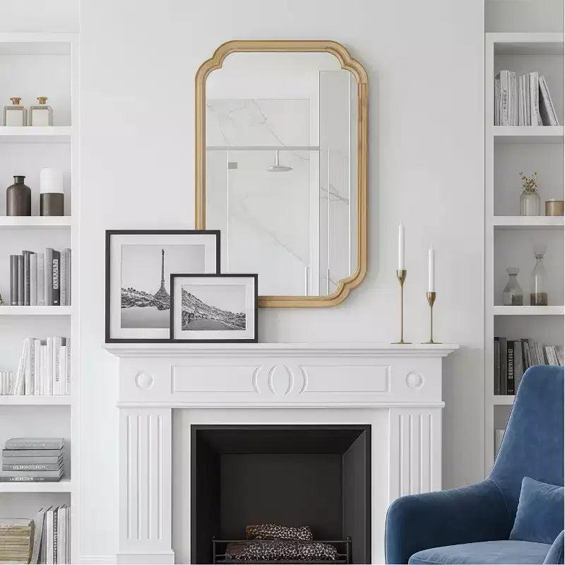Specchio da parete decorativo con angoli arrotondati Okak Modern per ingresso, bagno, specchio da trucco in legno massiccio per camera da letto