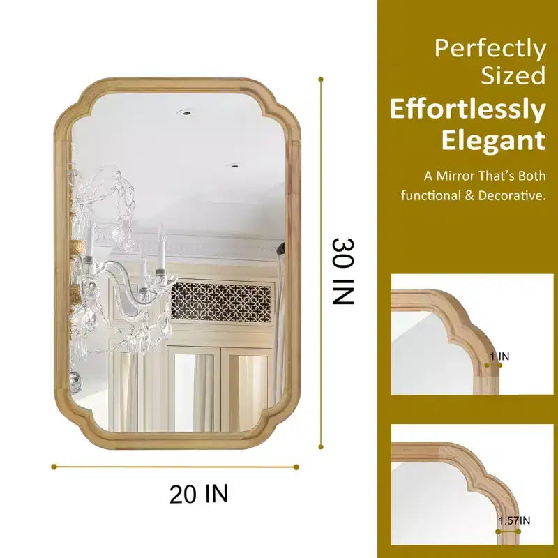 Specchio da parete decorativo con angoli arrotondati Okak Modern per ingresso, bagno, specchio da trucco in legno massiccio per camera da letto