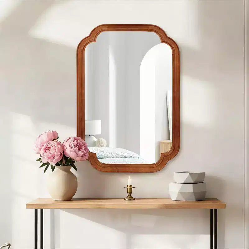 Specchio da parete decorativo con angoli arrotondati Okak Modern per ingresso, bagno, specchio da trucco in legno massiccio per camera da letto
