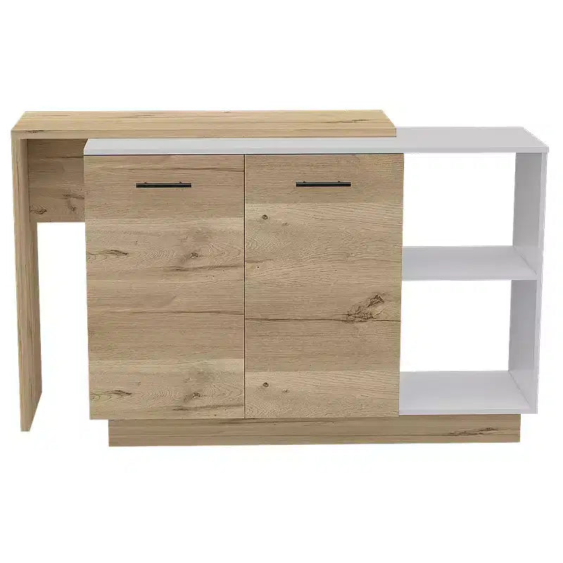 Okak Isola da Cucina Moderna con Design Unico del Piano, Tavolo Isola da Cucina con 2 Ante e 2 Cassetti, Organizer da Appoggio per Cucina
