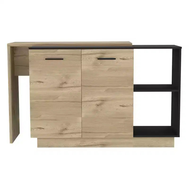 Okak Isola da Cucina Moderna con Design Unico del Piano, Tavolo Isola da Cucina con 2 Ante e 2 Cassetti, Organizer da Appoggio per Cucina