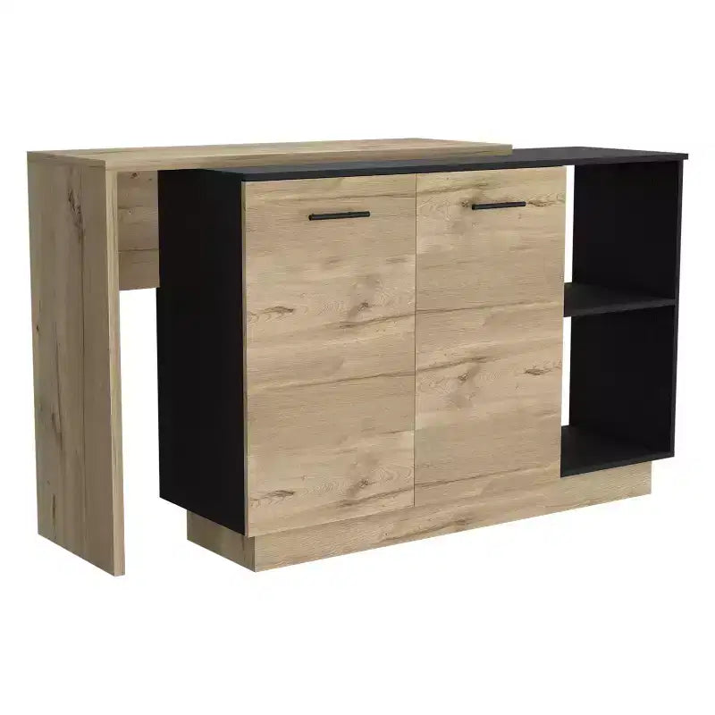 Okak Isola da Cucina Moderna con Design Unico del Piano, Tavolo Isola da Cucina con 2 Ante e 2 Cassetti, Organizer da Appoggio per Cucina