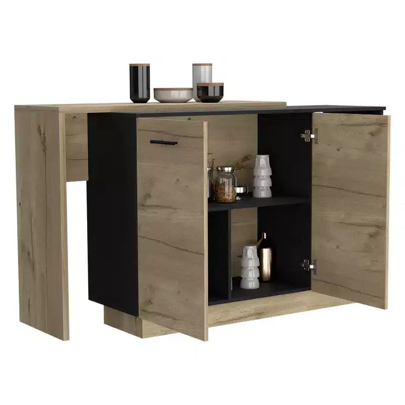 Okak Isola da Cucina Moderna con Design Unico del Piano, Tavolo Isola da Cucina con 2 Ante e 2 Cassetti, Organizer da Appoggio per Cucina