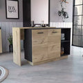 Okak Isola da Cucina Moderna con Design Unico del Piano, Tavolo Isola da Cucina con 2 Ante e 2 Cassetti, Organizer da Appoggio per Cucina