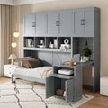 Twin Murphy Bed Frame with Drawers and Desk, Wall Bed Frame with Storage Cabinet and Shelves, Twin Size Folding Murphy Bed for Home Office