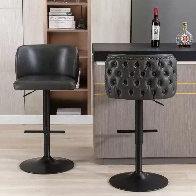 Okak Swivel Bar Stools with Adjustable Seat Height Set of 2, Upholstery Counter Height Barstools Whole Back Tufted for Home Pub