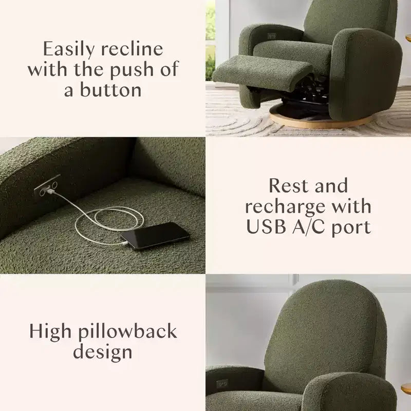 Babyletto Nami, poltrona reclinabile elettronica e scorrevole girevole con porta USB