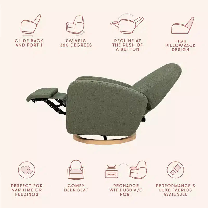 Babyletto Nami, poltrona reclinabile elettronica e scorrevole girevole con porta USB