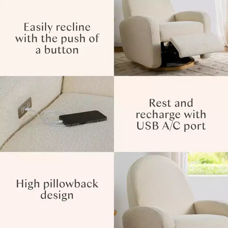Babyletto Nami, poltrona reclinabile elettronica e scorrevole girevole con porta USB