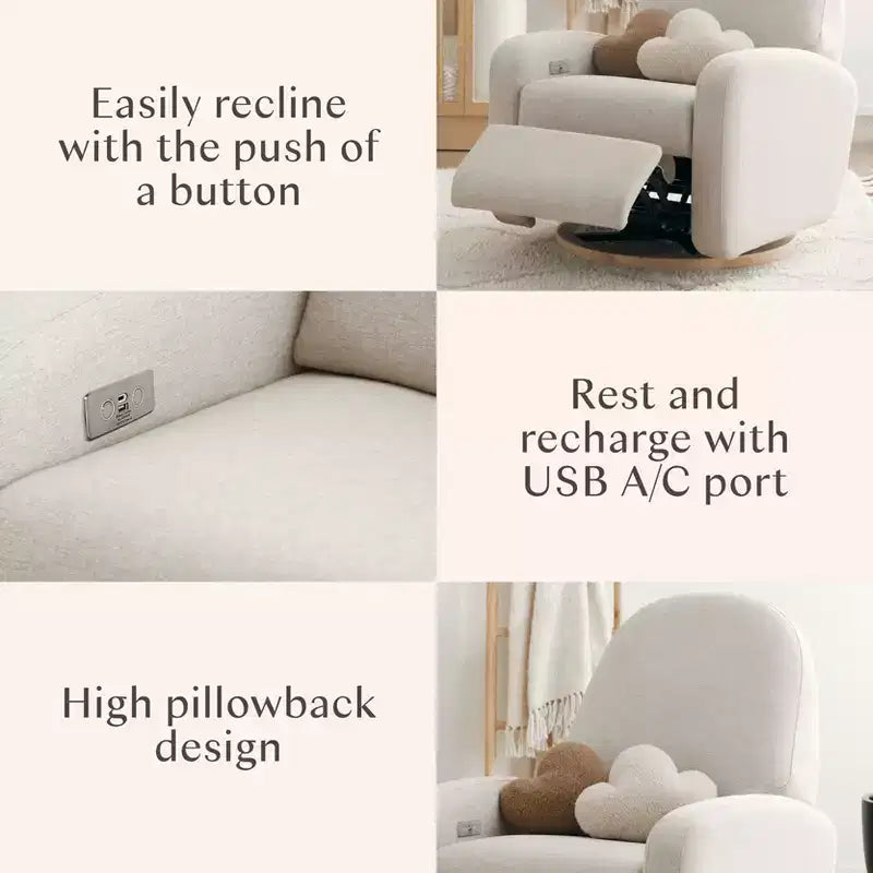 Babyletto Nami, poltrona reclinabile elettronica e scorrevole girevole con porta USB
