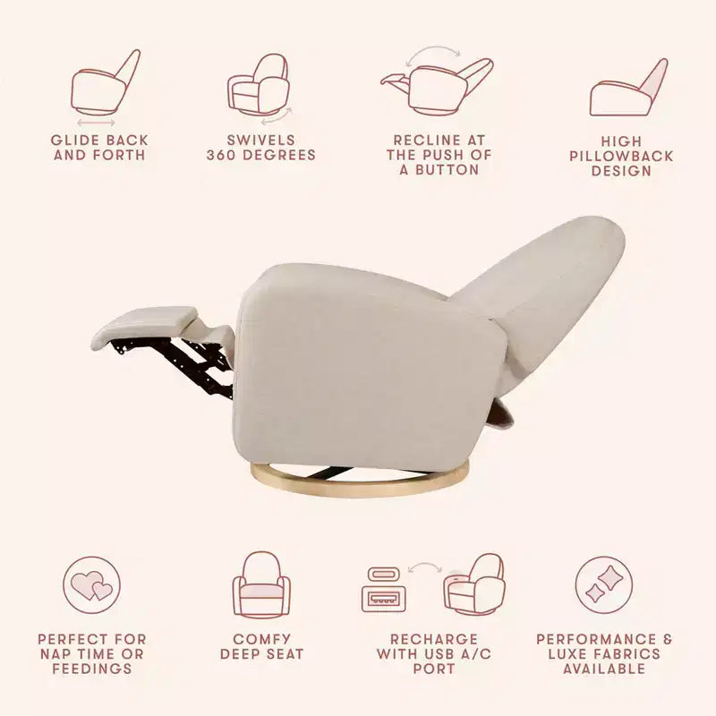 Babyletto Nami, poltrona reclinabile elettronica e scorrevole girevole con porta USB