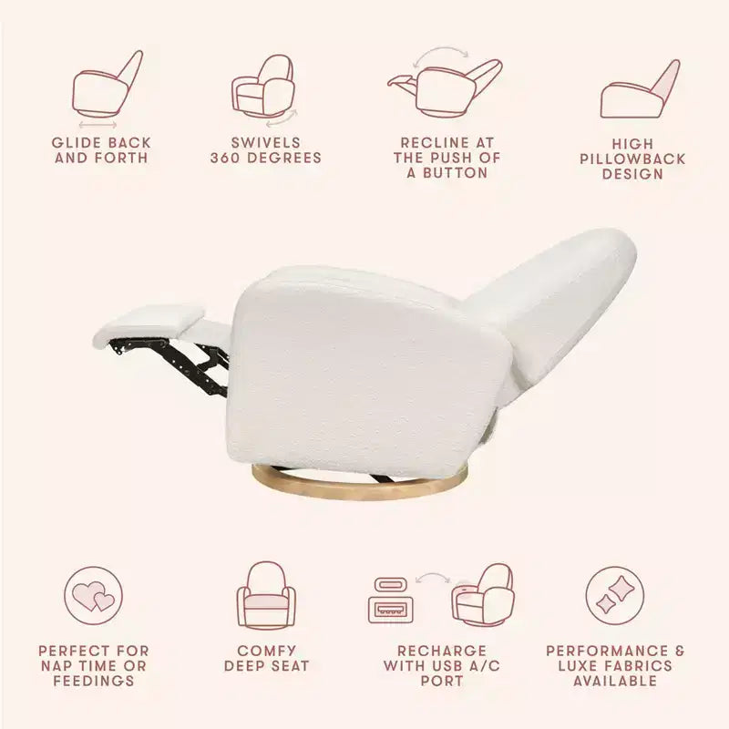 Babyletto Nami, poltrona reclinabile elettronica e scorrevole girevole con porta USB