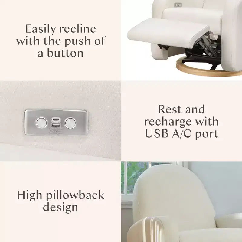Babyletto Nami, poltrona reclinabile elettronica e scorrevole girevole con porta USB