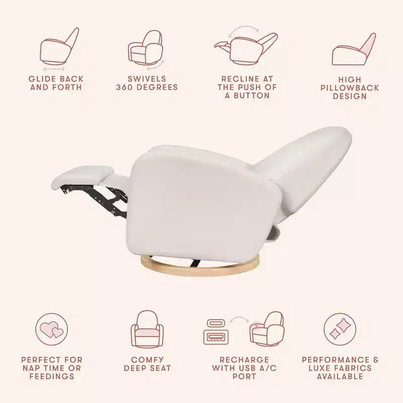 Babyletto Nami, poltrona reclinabile elettronica e scorrevole girevole con porta USB