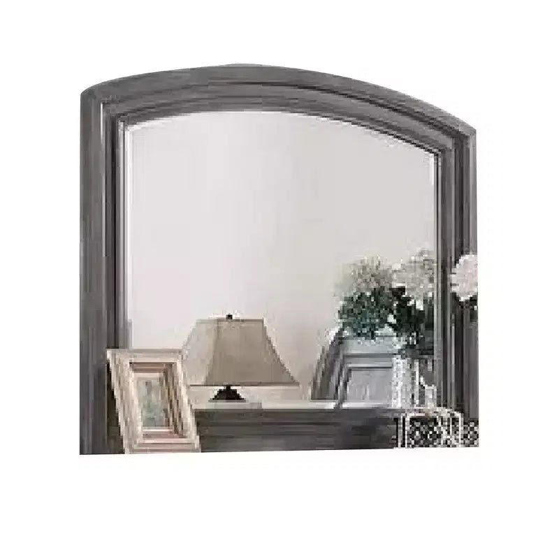 Royal Hampton Dresser Mirror, Gray Pine Wood Frame, Farmhouse Carved Details 36x42